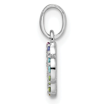 Sterling Silver Rhodium-Plated Rainbow Nano Crystal Clover Pendant