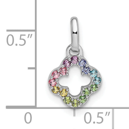 Sterling Silver Rhodium-Plated Rainbow Nano Crystal Clover Pendant