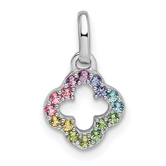 Sterling Silver Rhodium-Plated Rainbow Nano Crystal Clover Pendant