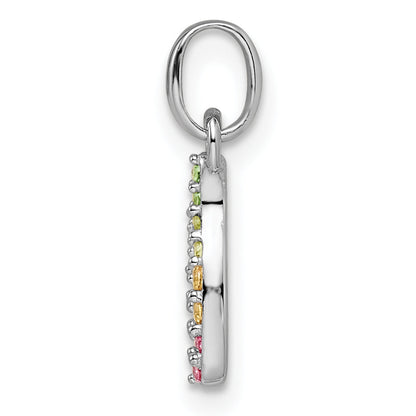 Sterling Silver Rhodium-Plated Rainbow Nano Crystal Wishbone Pendant