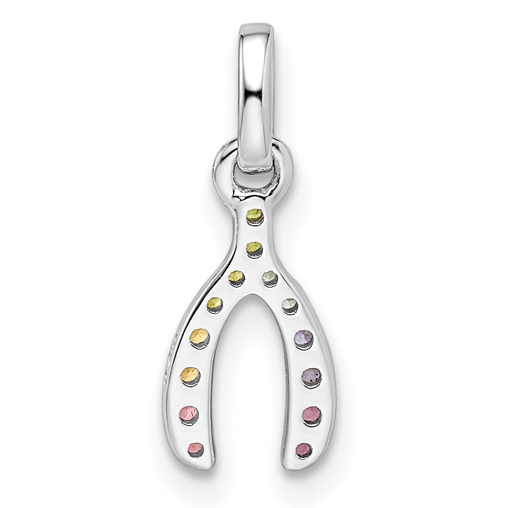 Sterling Silver Rhodium-Plated Rainbow Nano Crystal Wishbone Pendant