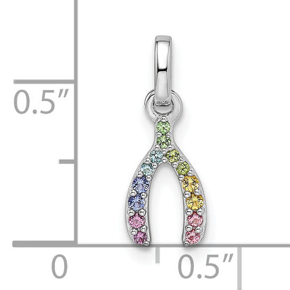 Sterling Silver Rhodium-Plated Rainbow Nano Crystal Wishbone Pendant
