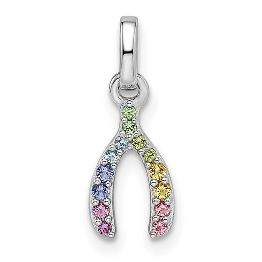 Sterling Silver Rhodium-Plated Rainbow Nano Crystal Wishbone Pendant
