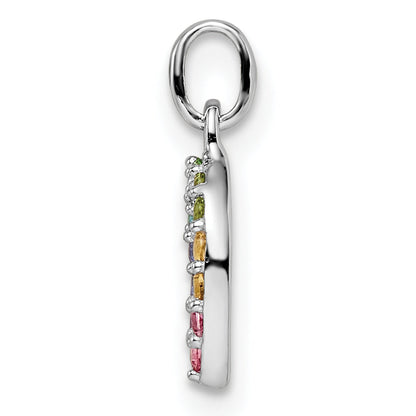 Sterling Silver Rhodium-Plated Rainbow Nano Crystal Horseshoe Pendant