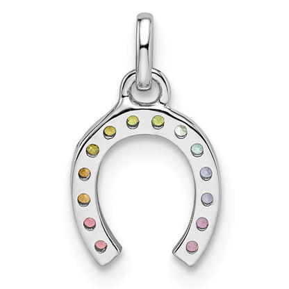 Sterling Silver Rhodium-Plated Rainbow Nano Crystal Horseshoe Pendant