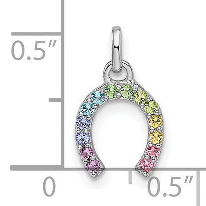 Sterling Silver Rhodium-Plated Rainbow Nano Crystal Horseshoe Pendant
