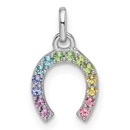 Sterling Silver Rhodium-Plated Rainbow Nano Crystal Horseshoe Pendant