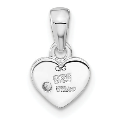Sterling Silver Rh-Plated Cz Flower Heart Pendant