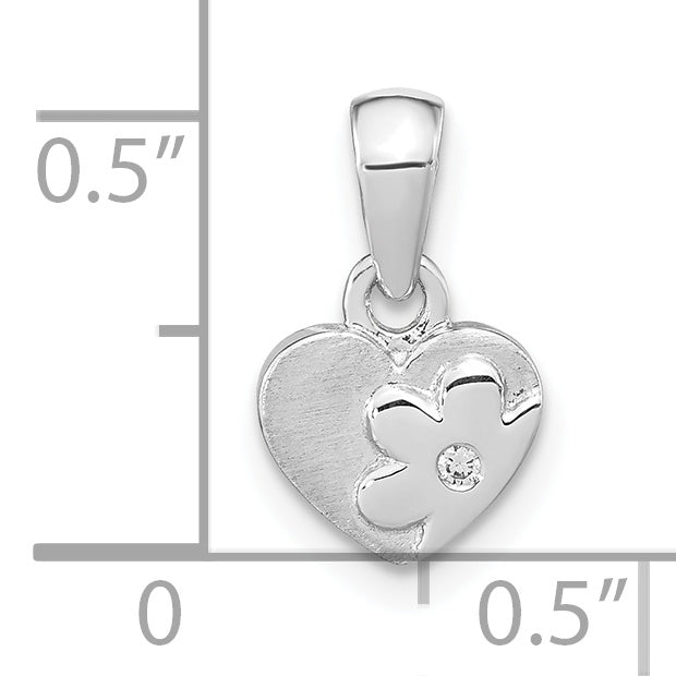 Sterling Silver Rh-Plated Cz Flower Heart Pendant