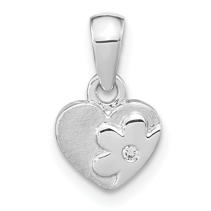 Sterling Silver Rh-Plated Cz Flower Heart Pendant