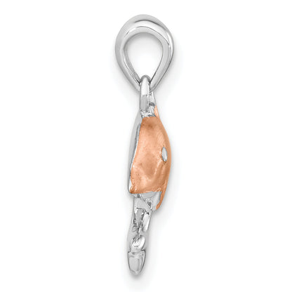 Ss/Rose Plated Sterling Silver Rh-Plated & Rose Gold-Plated Brushed Dolphin Pendant