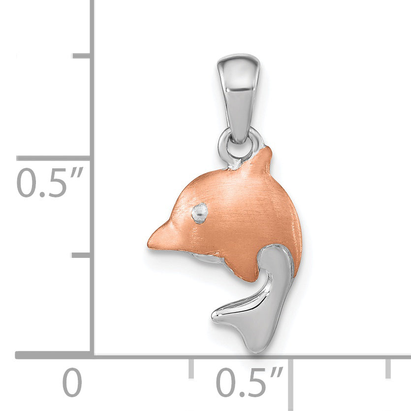 Ss/Rose Plated Sterling Silver Rh-Plated & Rose Gold-Plated Brushed Dolphin Pendant