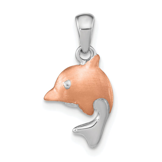 Ss/Rose Plated Sterling Silver Rh-Plated & Rose Gold-Plated Brushed Dolphin Pendant