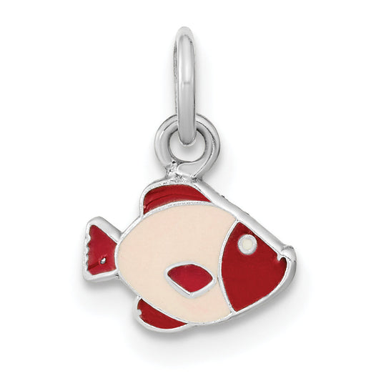 Sterling Silver Rhodium-Plated Polished Enameled Fish Pendant