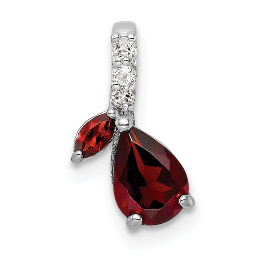 Sterling Silver Rh-Plated .93T.W. Garnet & White Topaz Pendant