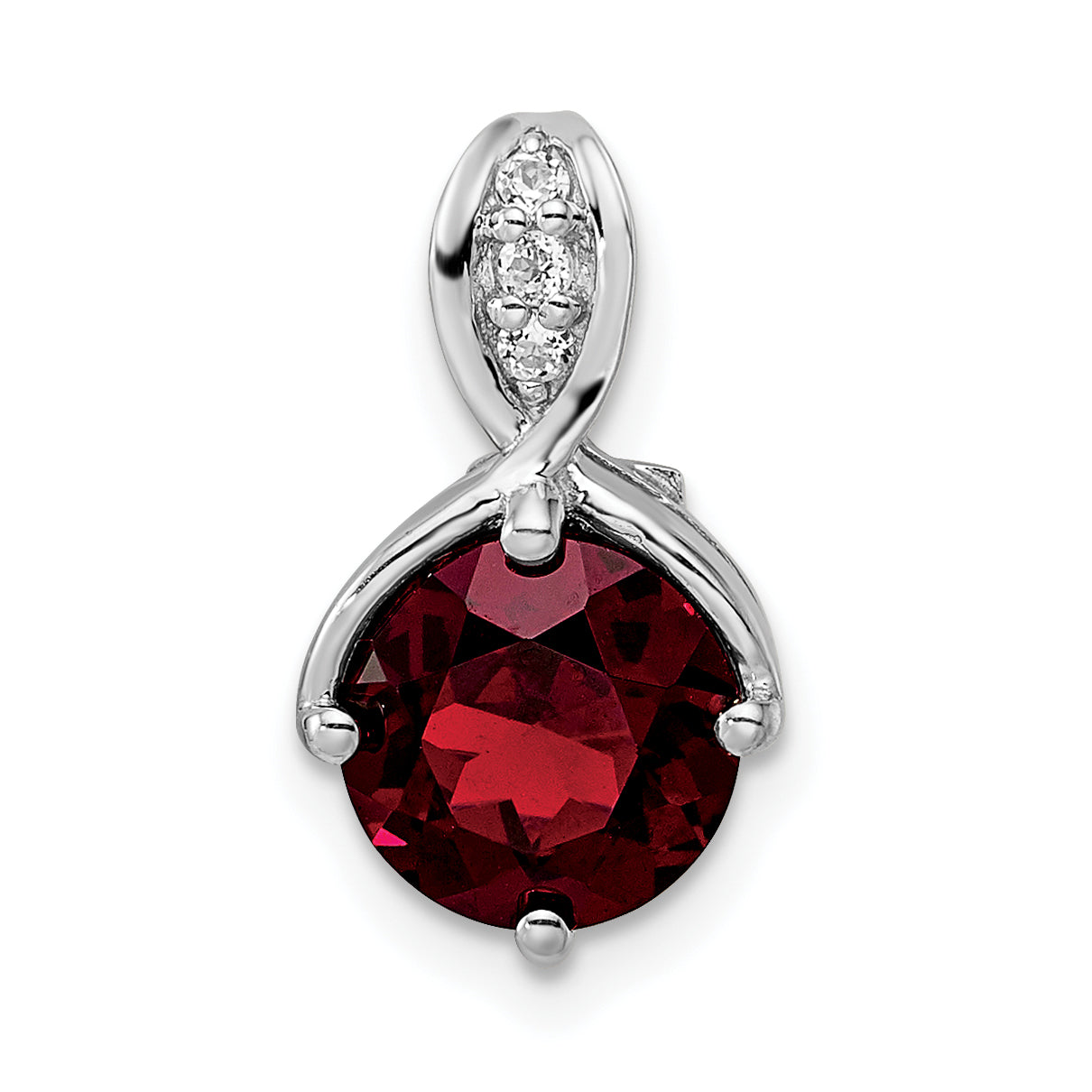 Sterling Silver Rh-Plated Circle 2.56T.W. Garnet/White Topaz Pendant