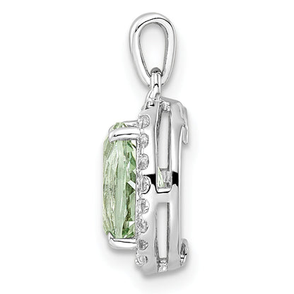 Sterling Silver Ss Rh-Plated Oval 1.69T.W. Green Quartz/White Topaz Pendant