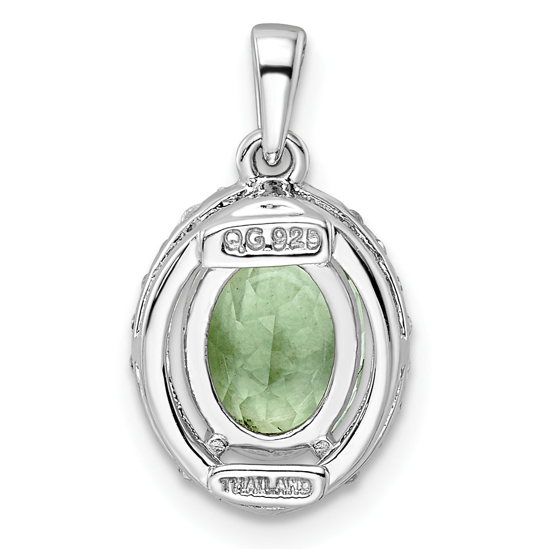 Sterling Silver Ss Rh-Plated Oval 1.69T.W. Green Quartz/White Topaz Pendant
