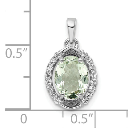 Sterling Silver Ss Rh-Plated Oval 1.69T.W. Green Quartz/White Topaz Pendant
