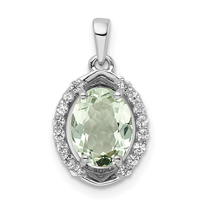 Sterling Silver Ss Rh-Plated Oval 1.69T.W. Green Quartz/White Topaz Pendant