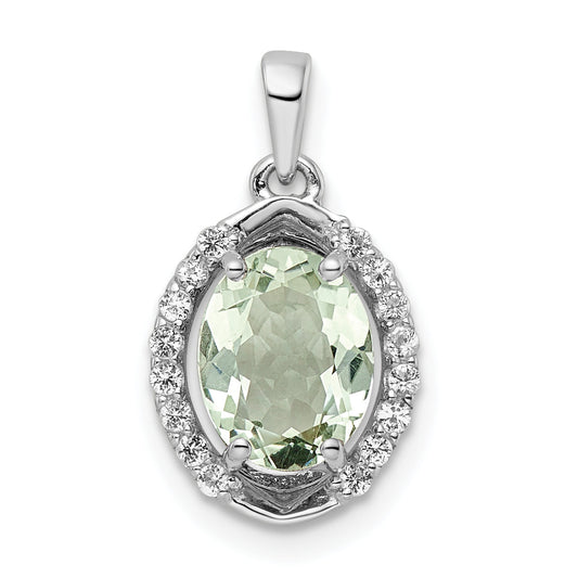Sterling Silver Ss Rh-Plated Oval 1.69T.W. Green Quartz/White Topaz Pendant