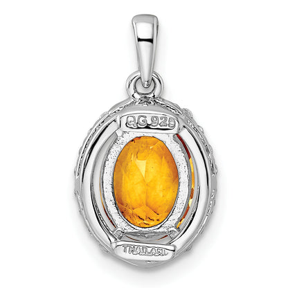 Sterling Silver Rh-Plated Oval 1.86T.W. Citrine/White Topaz Pendant