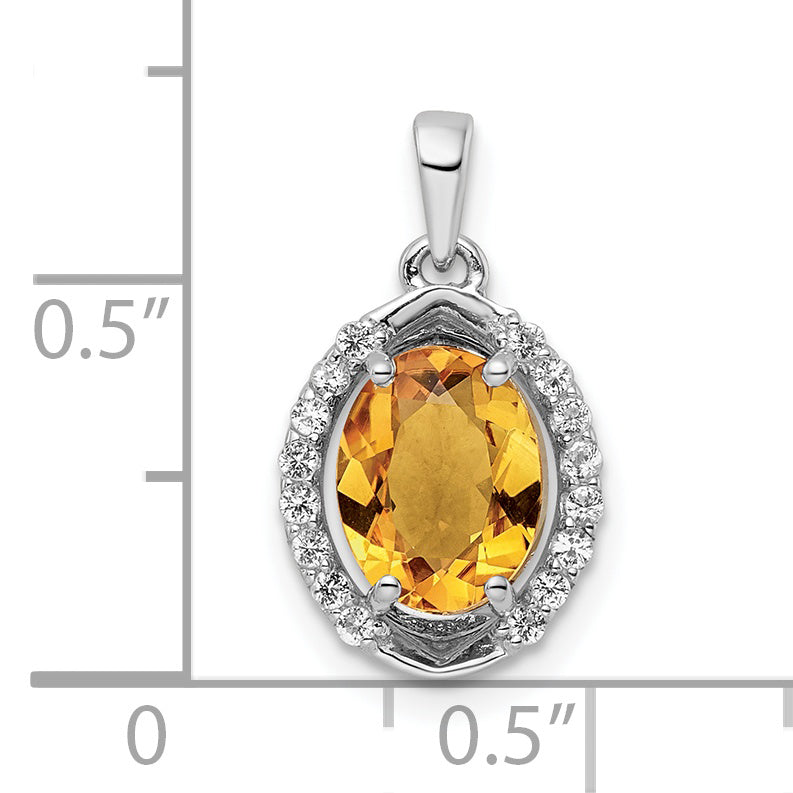 Sterling Silver Rh-Plated Oval 1.86T.W. Citrine/White Topaz Pendant
