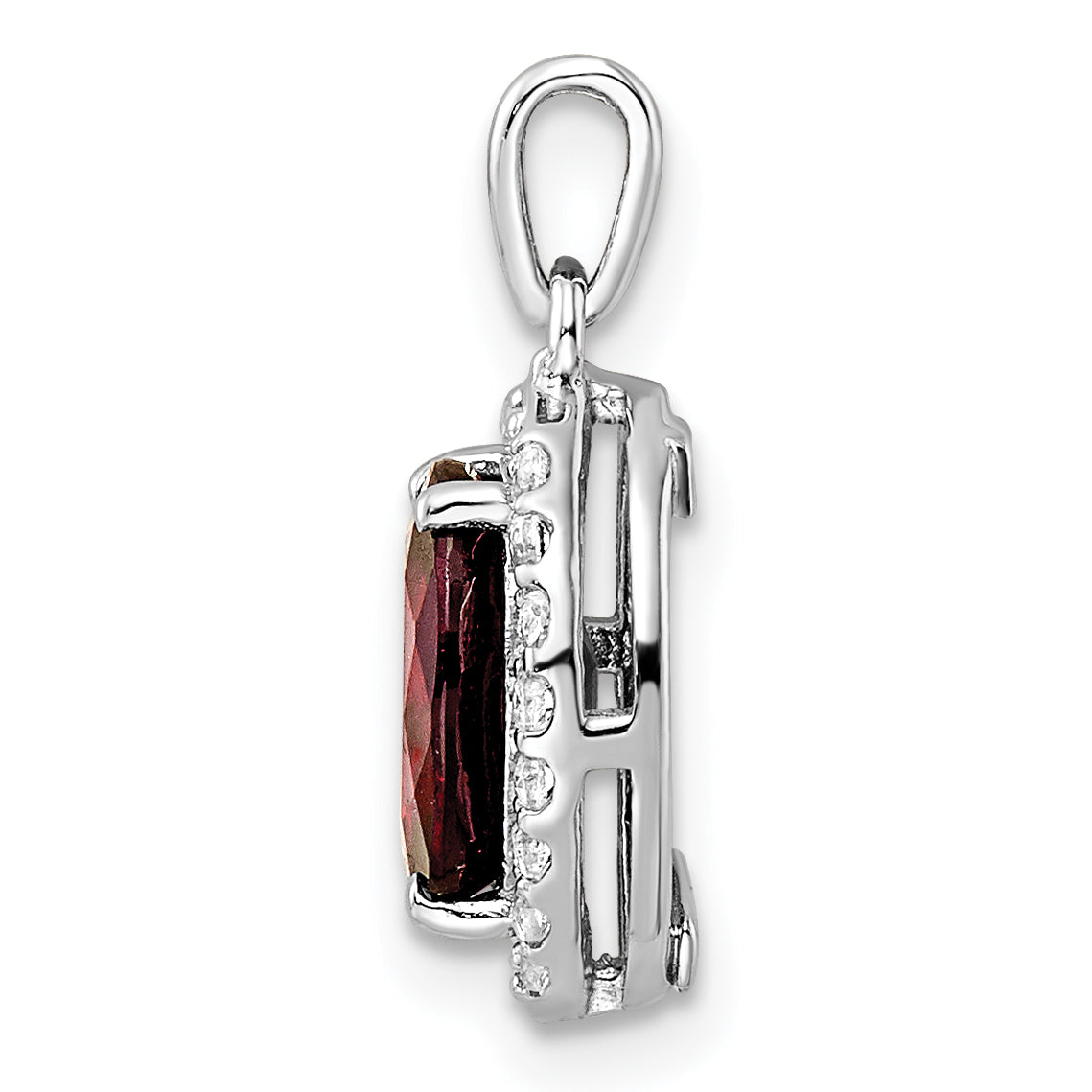 Sterling Silver Rh-Plated Oval 2.04T.W. Garnet/White Topaz Pendant