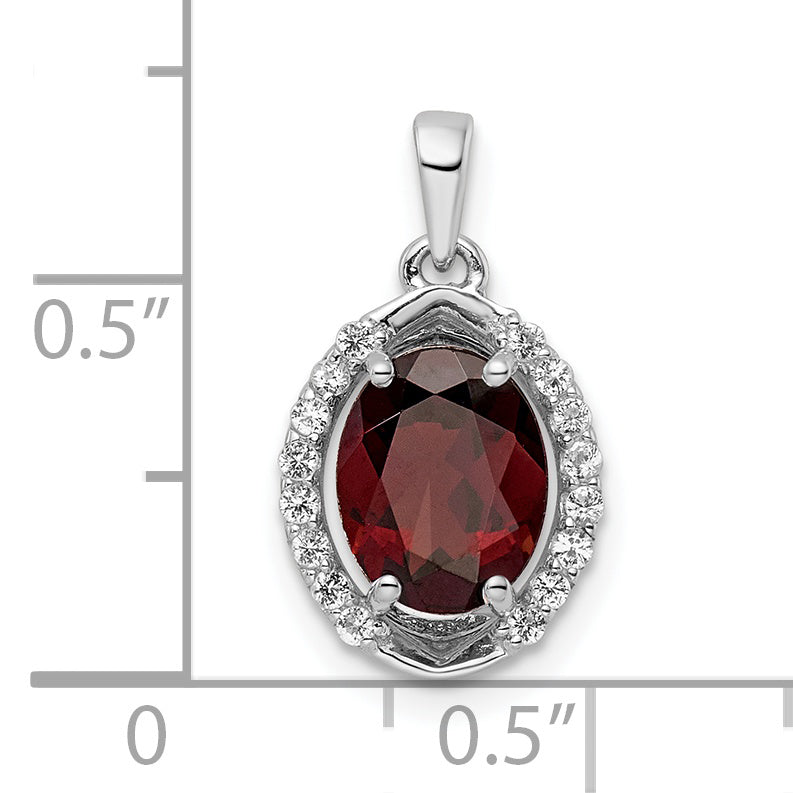 Sterling Silver Rh-Plated Oval 2.04T.W. Garnet/White Topaz Pendant