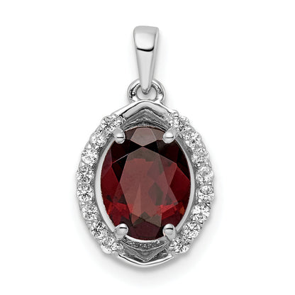 Sterling Silver Rh-Plated Oval 2.04T.W. Garnet/White Topaz Pendant