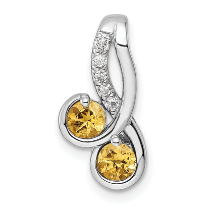 Sterling Silver Ss Rhod-Plated Double Circle .5T.W. Citrine/White Topaz Pendant