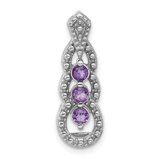 Sterling Silver Rhodium-Plated Amethyst Chain Slide