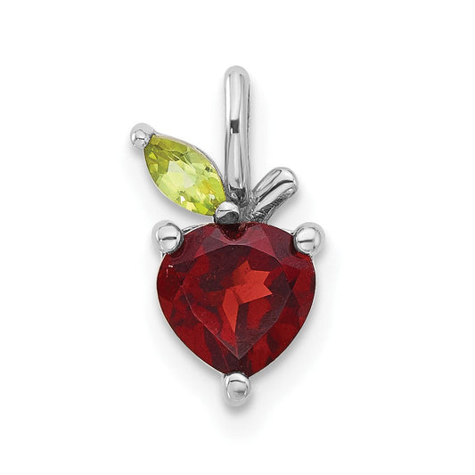 Sterling Silver Rhodium-Plated Garnet and Peridot Apple Pendant
