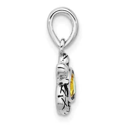 Sterling Silver Rhodium Plated Antiqued Crystal Nov Birthstone Turtle Pendant