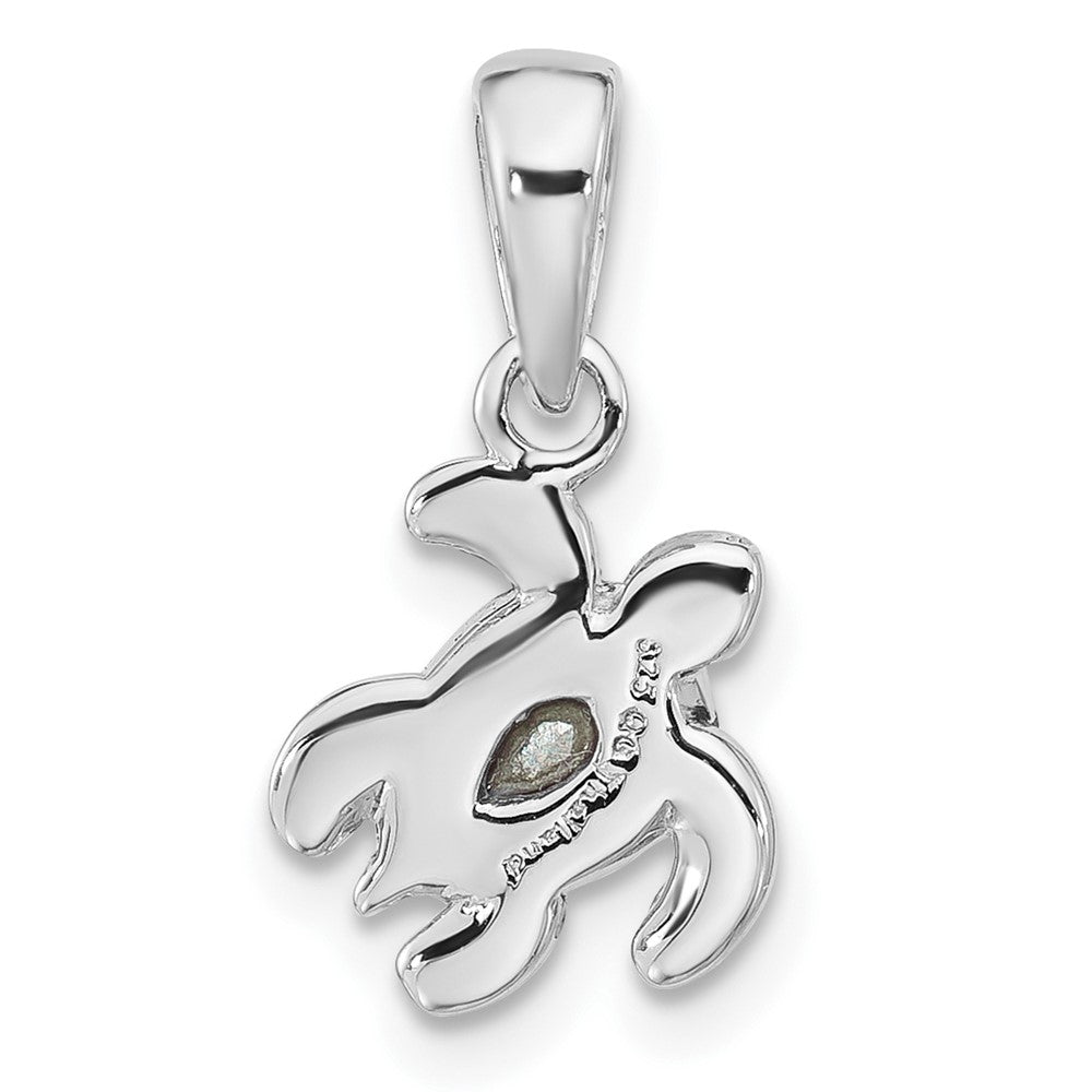 Sterling Silver Rhodium Plated Antiqued Crystal Nov Birthstone Turtle Pendant