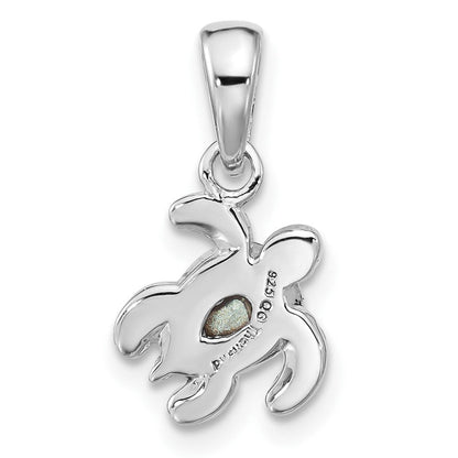 Sterling Silver Rhodium Plated Antiqued Crystal Sep Birthstone Turtle Pendant