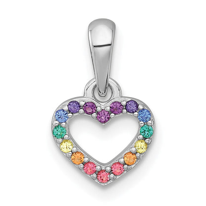 Sterling Silver Rh-Pl Multi Color Nano Crystals Heart Children's Pendant