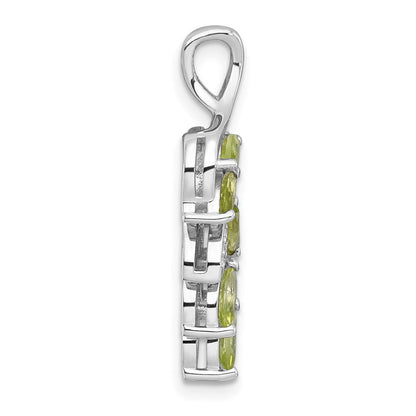 Sterling Silver Rhodium Plated Polished Peridot and White Topaz Leaf Chain Slide