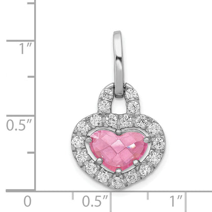 Sterling Silver Silverrhodium Plated Pink And Clear Cz Heart Pendant