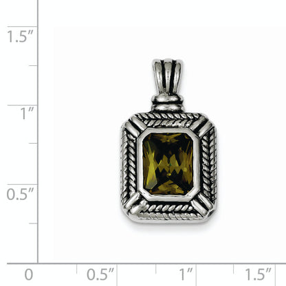 Sterling Silver Green Cz Square Pendant