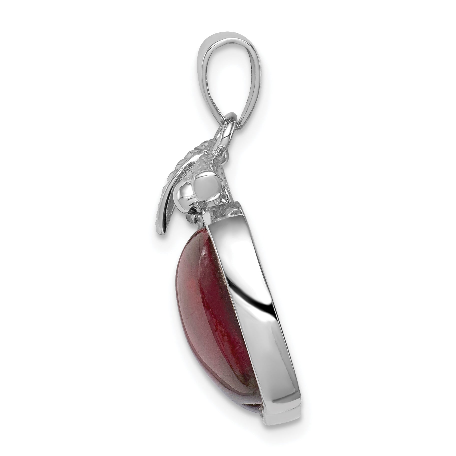 Sterling Silver Rhodium-Plated Red Cz Cabochon Apple Pendant
