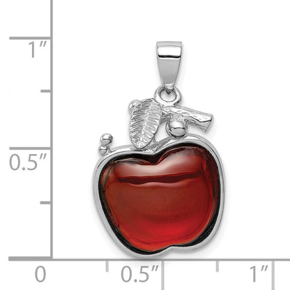 Sterling Silver Rhodium-Plated Red Cz Cabochon Apple Pendant