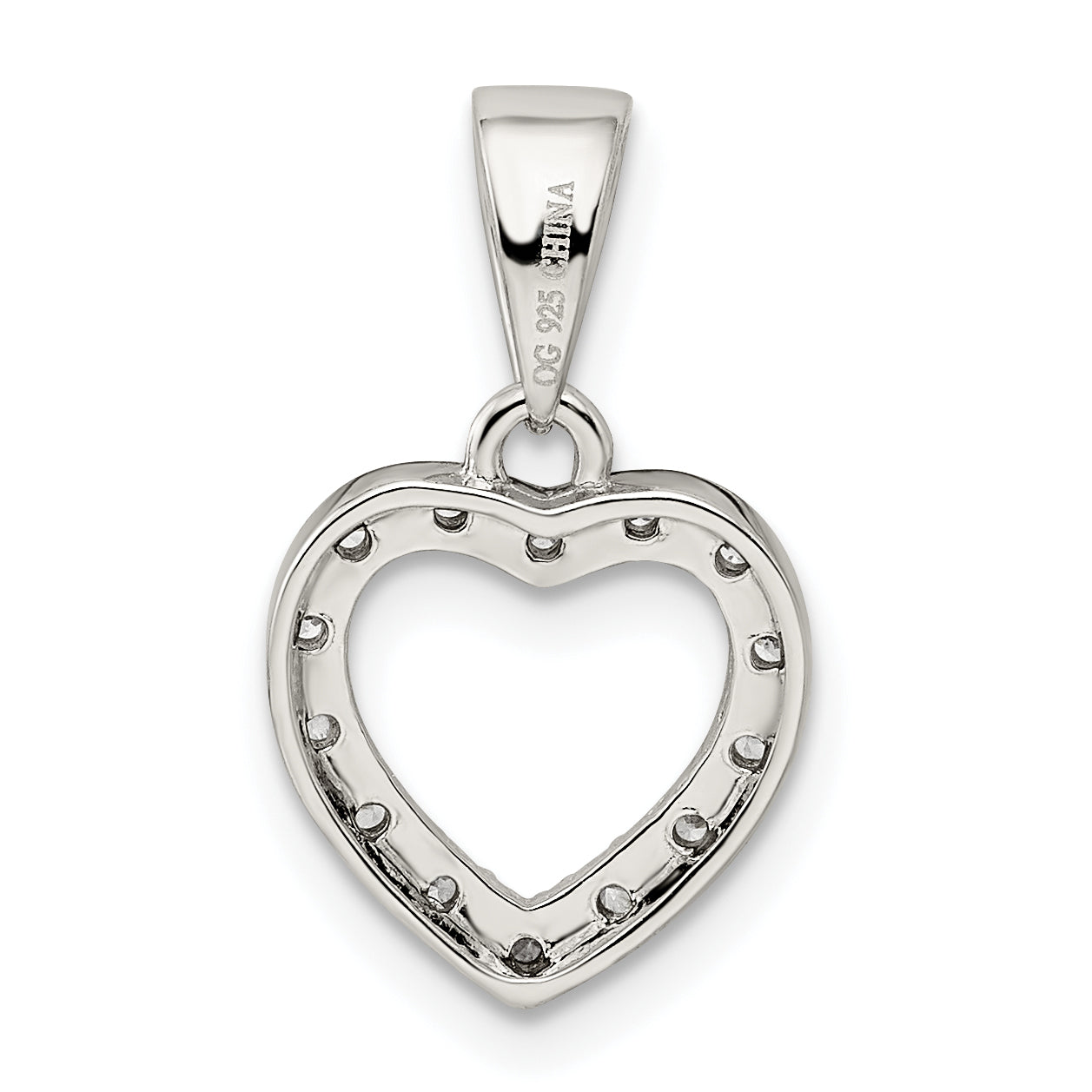 Sterling Silver Rhodium-Plated Cz Heart Shape Pendant