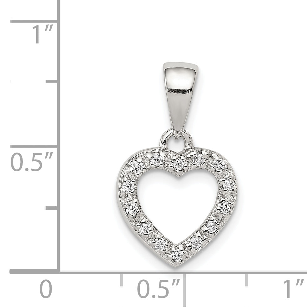 Sterling Silver Rhodium-Plated Cz Heart Shape Pendant