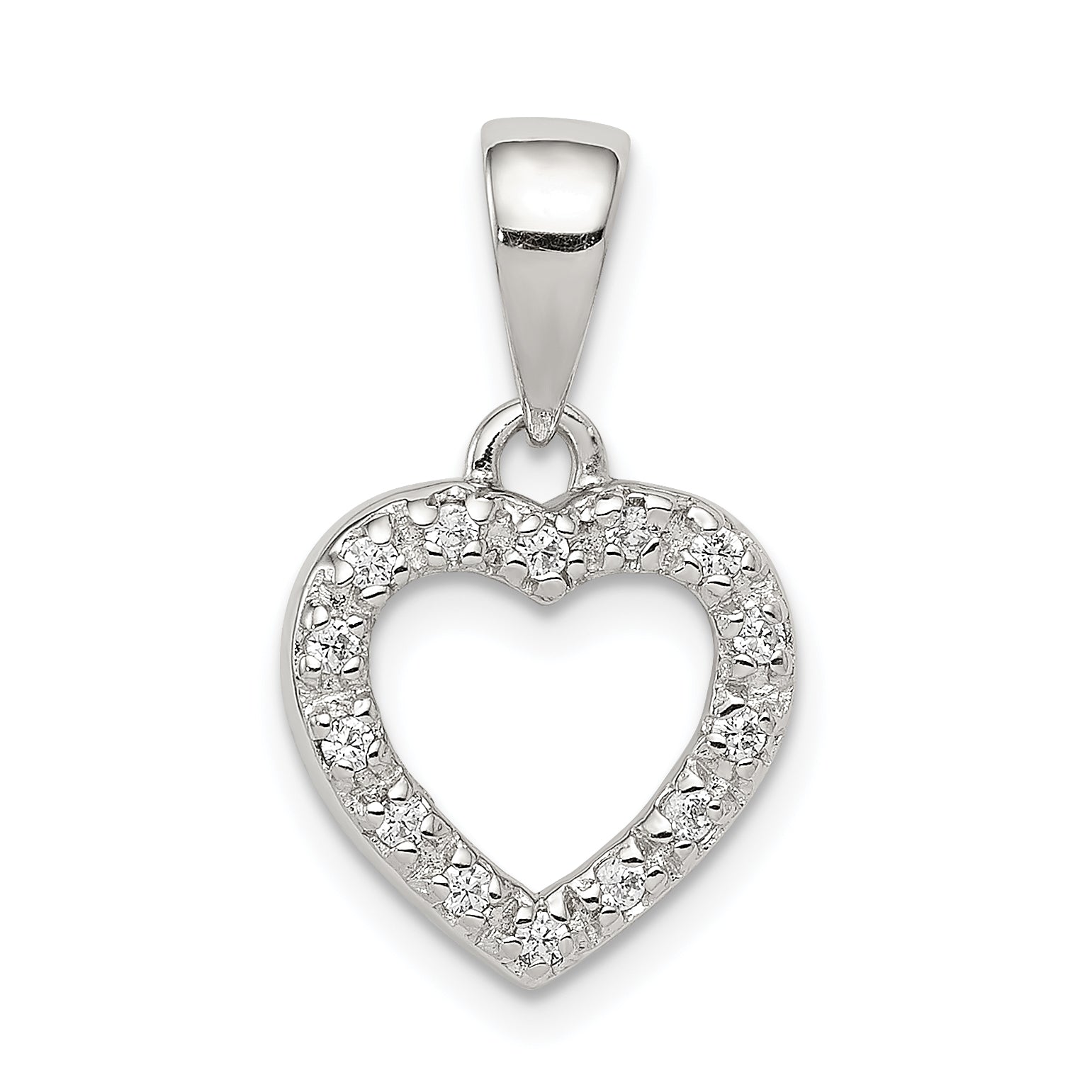 Sterling Silver Rhodium-Plated Cz Heart Shape Pendant