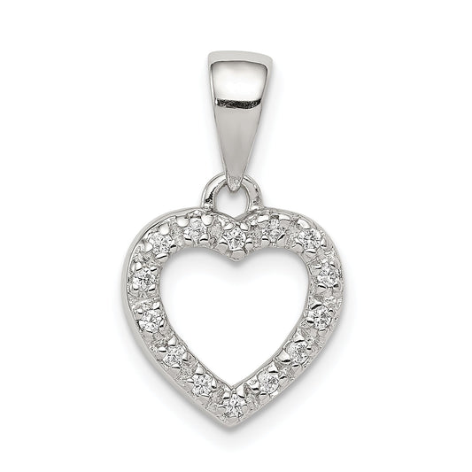 Sterling Silver Rhodium-Plated Cz Heart Shape Pendant