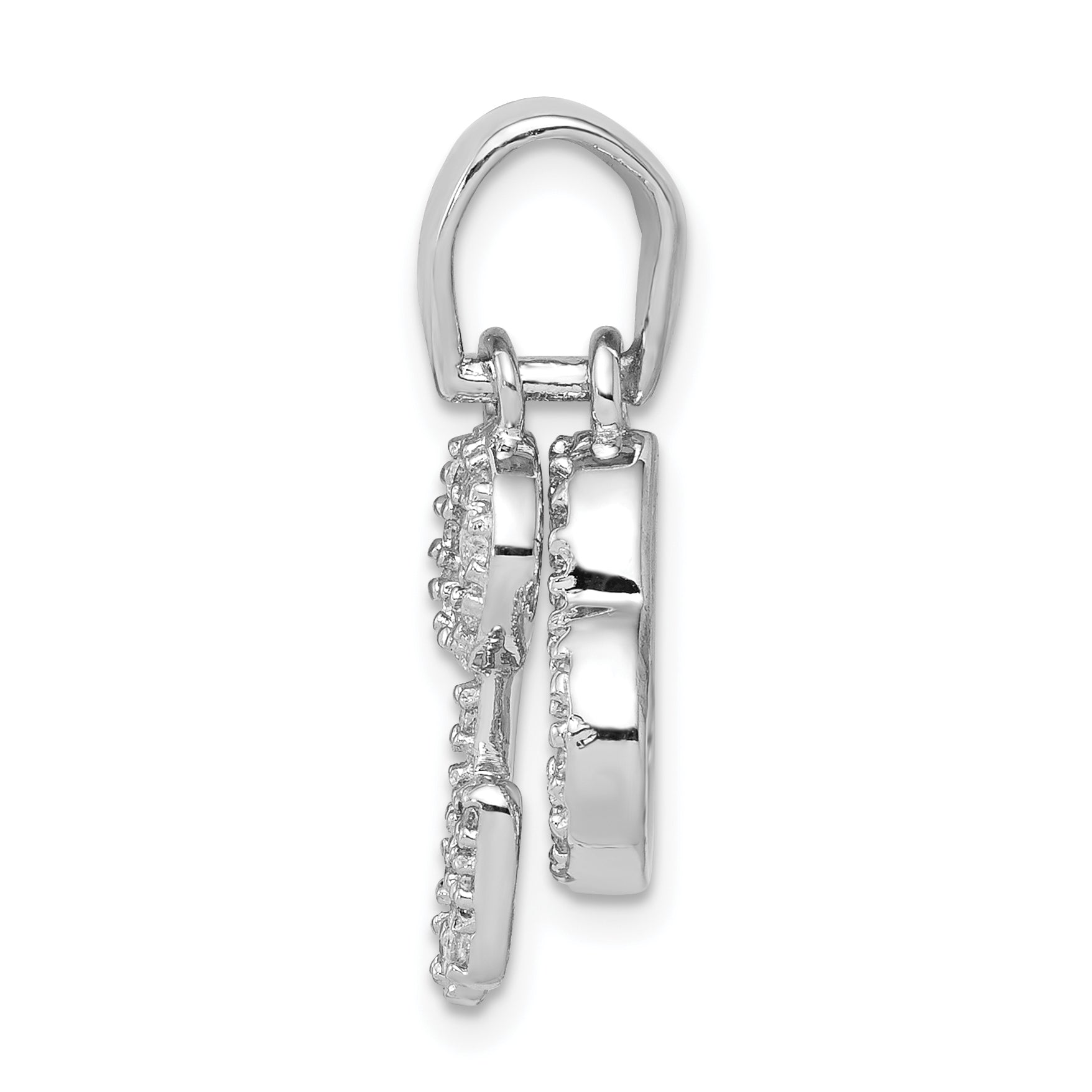 Sterling Silver Rhodium-Plated Cz Heart & Key Fancy Pendant