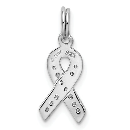 Sterling Silver Rhodium-Plated Cz Awareness Ribbon Pendant