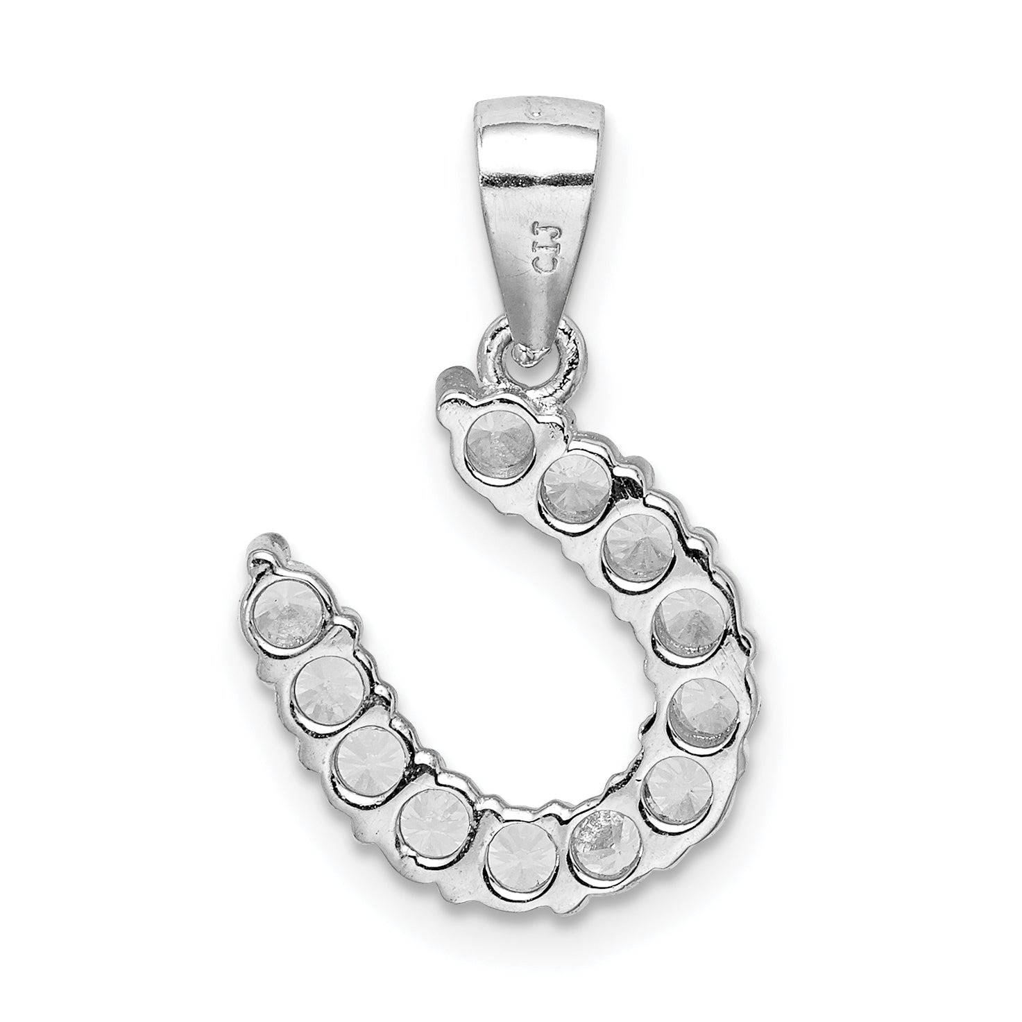 Sterling Silver Rhodium-Plated Horseshoe Cz Pendant