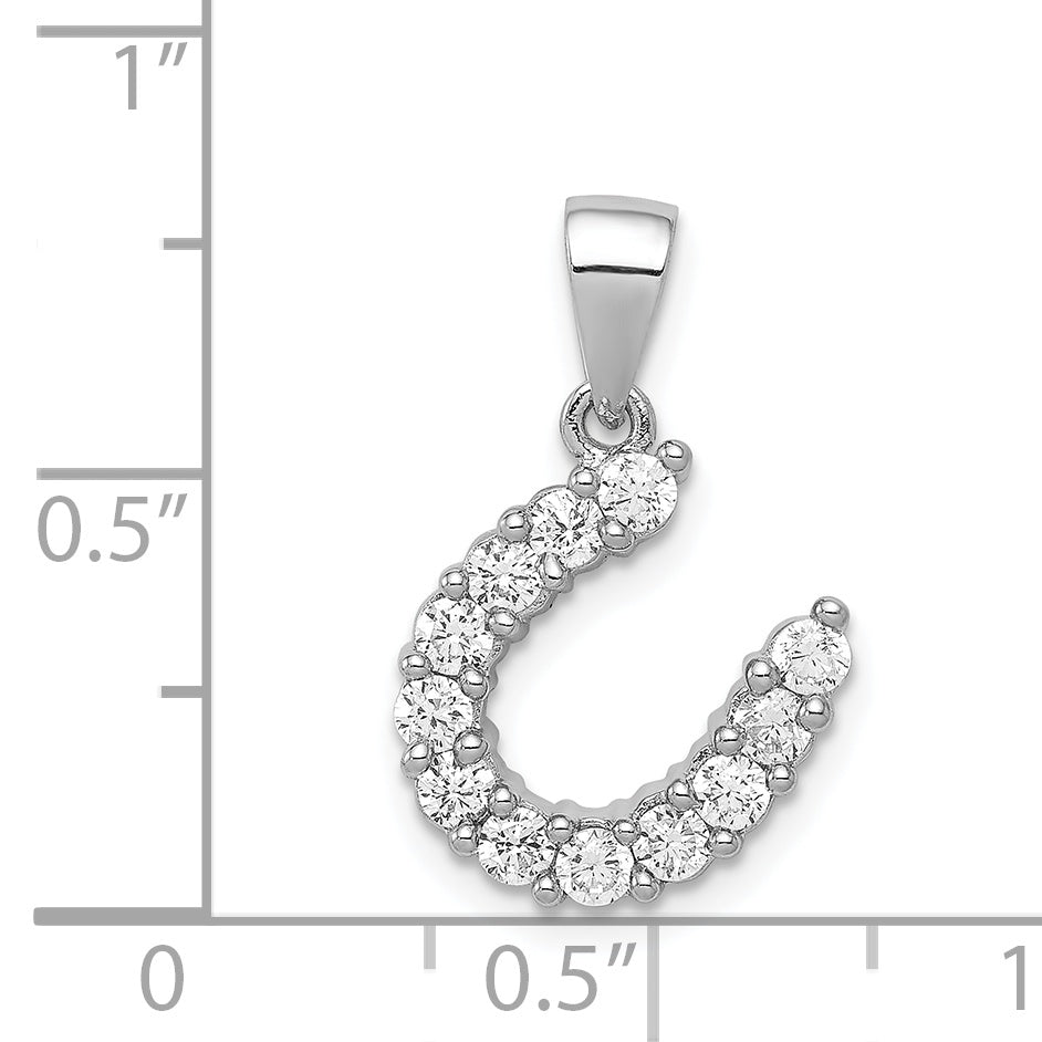 Sterling Silver Rhodium-Plated Horseshoe Cz Pendant